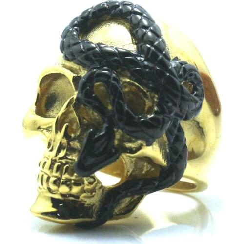 Size 7 To Size 16 Unisex 316L Stainless Steel Punk Gothic Skull Cool Snake Ring Fashion Gift