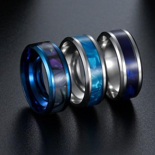 Colorful Shell Ring Smooth Women Man Boho Gothic Stylish Jewelry Round Stainless Steel Finger Rings Wedding Gift