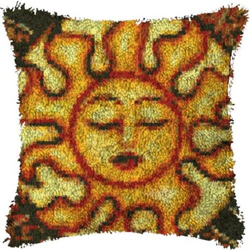 Latch Hook Cushion Sun Pillow Case Color Canvas Acrylic Yarn Latched Hook Pillow Kits Crochet Cushion Cover