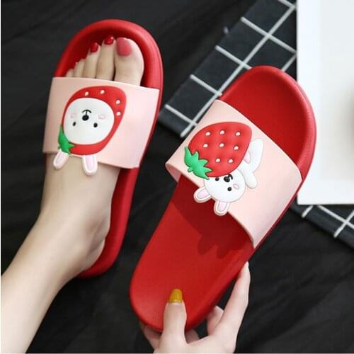 Summer Toddler Children Slippers Cartoon Bear Rabbit Fruit Strawberry Banana Shoes Girl Boy Indoor Bathroom Home Kids Flip Flops