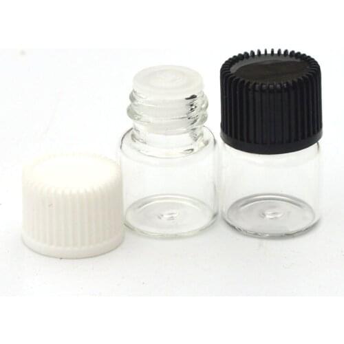 Fast Shipping 100pcs 1ml Small Clear Glass Bottle with Orifice Reducer and Cap Mini Essential Oil 1/4 Dram Bottle