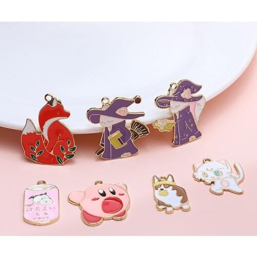 10pcs Japanese Style Cartoon Cute Earrings For Girls magic cat wizard fox Wang Chai drip oil alloy pendant Jewelry Accessories