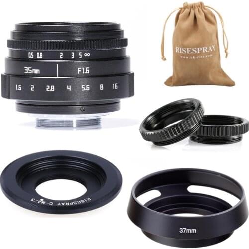 Mini 35mm f/1.6 APS-C CCTV Lens+adapter ring+2 Macro Ring+lens hood for P anasonic/O lympus Micro4/3 M4/3 Mirroless Camera