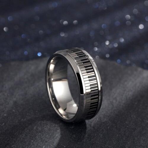 MIQIAO Stainless Steel Titanium 8mm Piano Key Spinning Rotatable Vintage Boho Rings for Men Women Couple Friends Gift Jewelry An