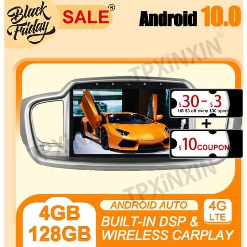 DSP Android 10.0 PX6 IPS Carplay 4G+128G For Kia Sorento 2015-2016 Multimedia Player Auto Radio Tape Recorder GPS Navi Head Unit
