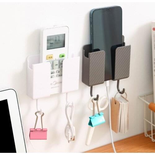 1pc Wall Mounted Storage Boxes Plastic Remote Control Storage Holders Racks Mobile Phone Plug Wall Holder Charging With Hook