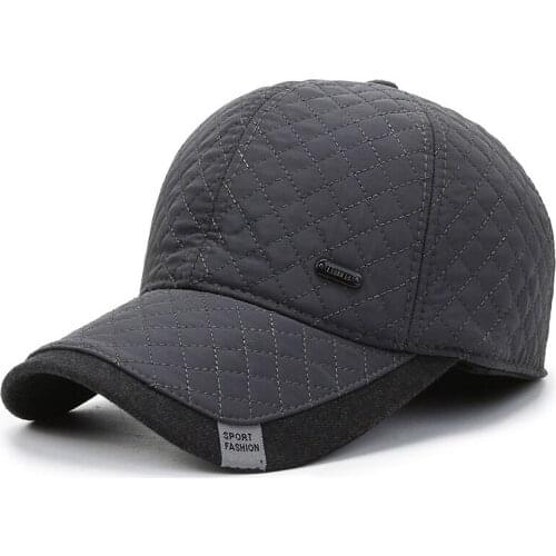 New Mens Winter Hat Warm Cotton Baseball Cap Plaid Pattern Elderly Winter Hat with Ear Flap for Old Man