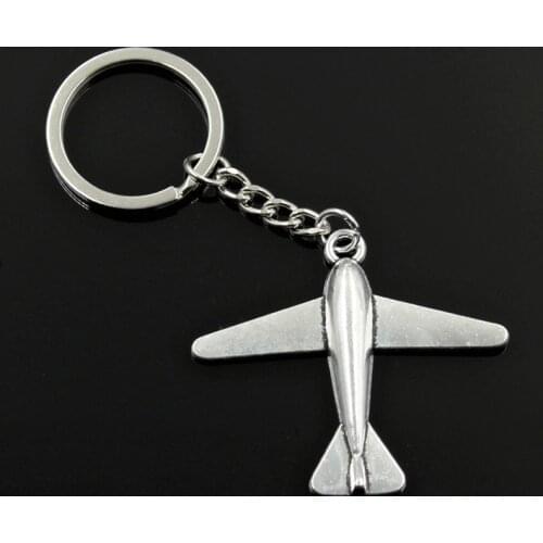 New Fashion Men 30mm Keychain DIY Metal Holder Chain Vintage Plane Airplane 50x42mm Bronze Pendant Gift