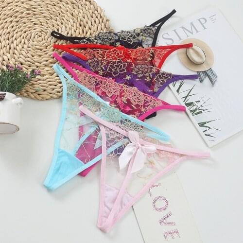 New Women Sexy Underwear Transparent Panties Seamless Lingerie G-String For Female Embroidery Underpants Thongs With Bow