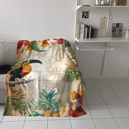 Toucan Flower Fruit Pineapple Map Throw Blanket Travel Blanket Portable Soft Bedspread Microfiber Flannel Blankets for Beds