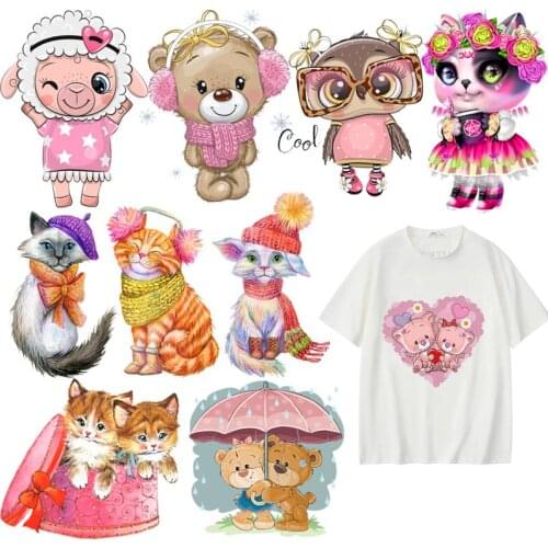 Cartoon Animal Patch Iron on Transfers Cute Bird/Cat Patches for Kids T-shirt DIY Heat Transfer On Dress Applique Stickers