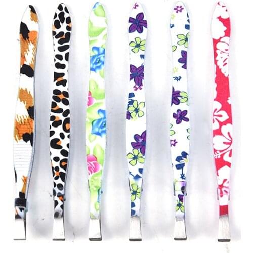 1pc Eyebrow Tweezer Flower Printed Stainless Steel Eyebrow Tweezer Makeup Tool