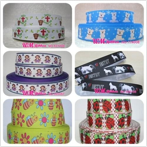 Q&N ribbon 7/8inch 22mm Animal amstaff dog webbing printed grosgrain ribbon 50yards/roll for headband hair tie free shipping