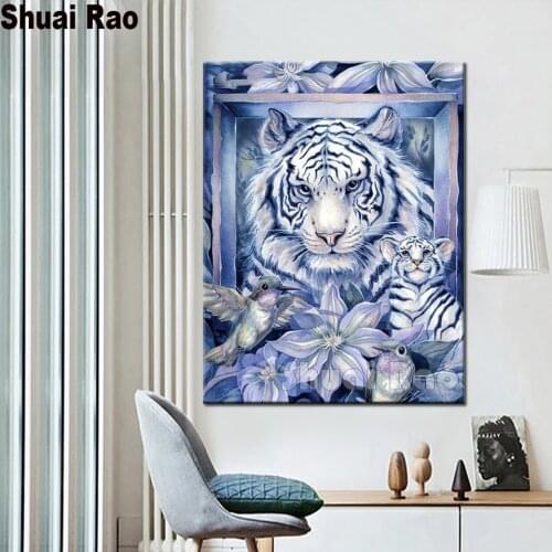 White tiger 5d diy diamond painting full square round diamond embroidery rhinestone diamond mosaic animal stickers