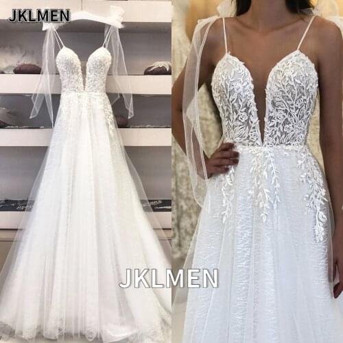 Deep V-neck Sexy Bridal Wedding Dress2020 Robe Boheme Glitter Tulle New Mariage Wedding Gowns Vestidos Boho Wedding Dresses