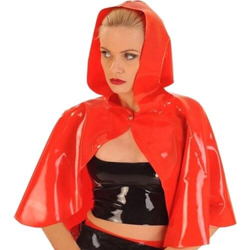 Sexy Latex Red Rubber Women Party Cloak Cosplay Girl Cape Handmade S-LSW029