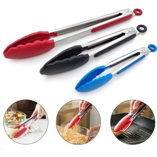 Silicone Food Tong Stainless Steel Kitchen Tongs Silicone Non-slip Cooking Clip Clamp BBQ Salad Tools Kitchen Accessories