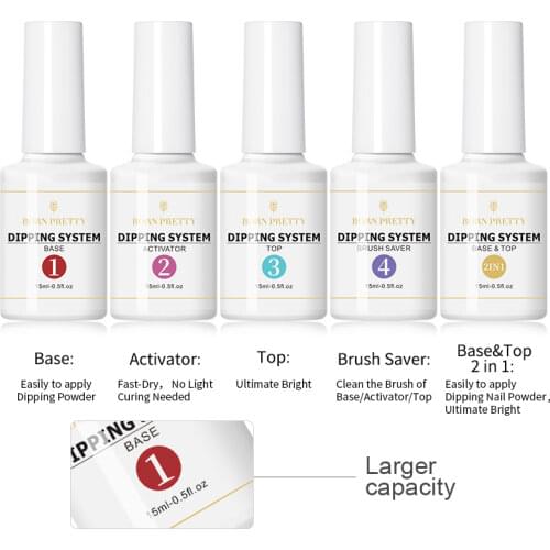 BORN PRETTY Dipping Nail Powder System 15ml Base Top Activator Brush Saver Natural Dry Dipping Nail Power Dust Decoration Gel