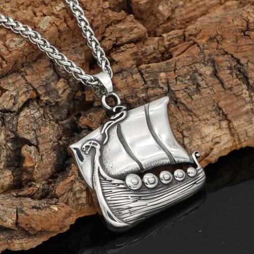 Nordic viking drakkar ship stainless steel amulet talisman pendant necklace
