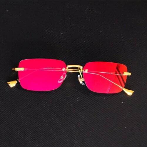 Narrow Rectangular Sunglasses for Men Rimless Metal Small Retro Sun Glasses for Men Uv400 Gold Blue Green 2021 Summer NX