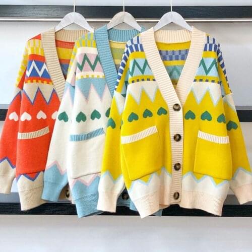 New Cotton Womens Button Down Sweater, Casual Long Sleeve V Neck Loose Knit Cardigan with Front Pockets