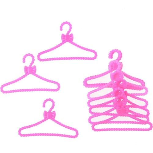 10 PCS/Lot Play House Girls' Gift Pink Color Hangers Accessories For Doll Clothes Dress Outfit Skirt Shoes Pretend