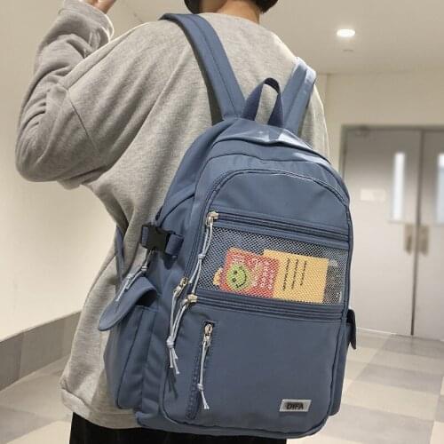 Unisex Large Capacity Students Backpack Korean Pure Color Boys Girls Campus Style Schoolbag Nylon Waterproof Travel Bag Fashion
