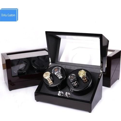 Watch winders for automatic watches 4 color 4 watches rotate display japan mabuchi motor wood leather knob case display cabinet