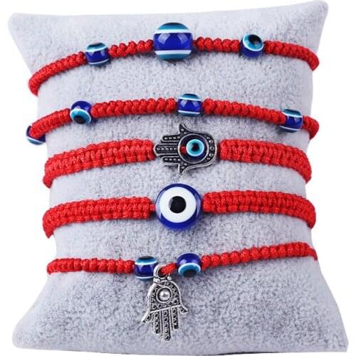 Womens Fashion Cute Lovely Lucky Fate Red Rope Charm Bracelets Demon Eye Palm Beads Simple Style Bracelet For Lady Girls Gifts