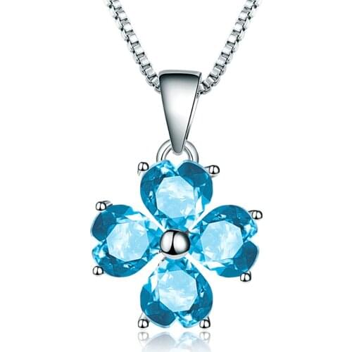 Gems Ballet 925 Sterling Silver Clover Shape 4.23Ct Natural Swiss Blue Topaz Gemstone Pendant Necklace Fine Jewelry For Women