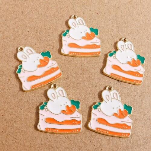 10pcs 22*26mm Alloy Enamel Cute Rabbit Carrot Charms for DIY Making Pendants Necklaces Earrings Bracelets Handmade Jewelry Craft