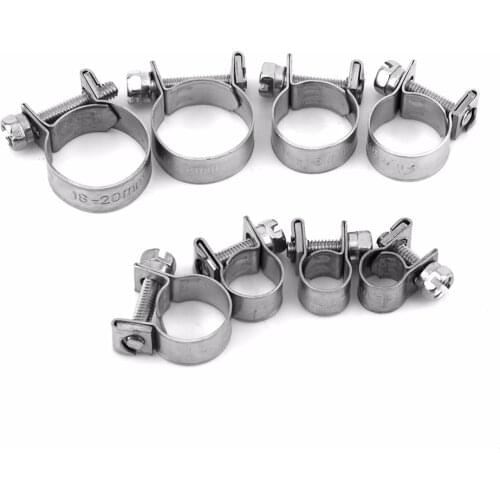 Hot Sale10pcs Stainless Steel Hose Clamps Fuel Line Hose Pipe Clamp Clip Fastener Hardware 6mm-20mm Optional Size