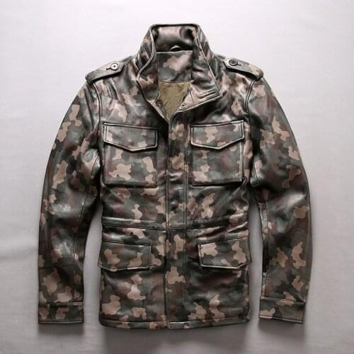 2133 Read Description! Asian Size Army Camouflage Overcoat Genuine Sheep Leather M65 Outerwear Mens Rider Jacket