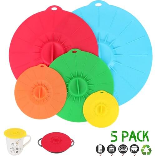 5Pcs Gadgets Pan Lid Stopper Silicone Stretch Lids Food Fresh Cover Reusable Microwave Bowl Cover Bowl Pot Cup Lid