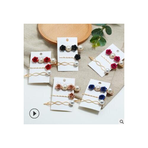 60set/lot 3pcs/set DIY Simple Multi Rose Hairpins Suit Pearl Hair Side Clips Styling Tools Accessories HA708