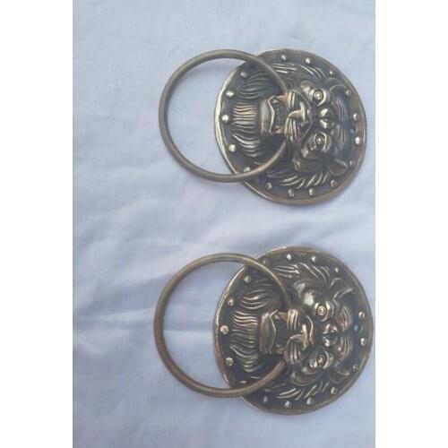 Home door decoration accessories,Collection 1 Pair Chinese Old Bronze Tiger Door bell,Antique style Metal Knocker