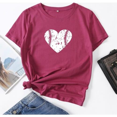 Baseball Heart Love Baseballs Woman T-Shirt Short Sleeve T-Shirts Summer Tops for Women Cotton Graphic Tee Female Shirt Clothes