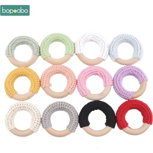 Bopoobo 1pc 50mm Wooden Crochet Rings Baby Feeding Necklace Wooden Circles Baby Bites Toys DIY Knitting Toys Baby Teether