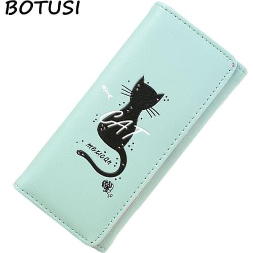 BOTUSI Cat Carton Women Long Clutch Wallet Large Capacity Wallets Female Purse Lady Purses Phone Pocket Coin Zipper Purse