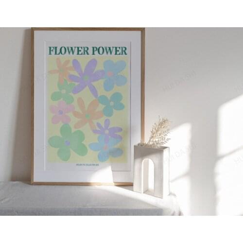 Flower Power Art Print | Floral 70s hippie 60s poster abstract artwork Mid-Century pastel pink nursery art Canvas print poster