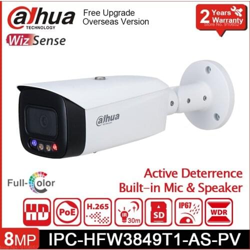 Dahua IPC-HFW3849T1-AS-PV 8MP IP Camera Full-color Fixed-focal Bullet WizSense Network Camera Built-in warm illuminator