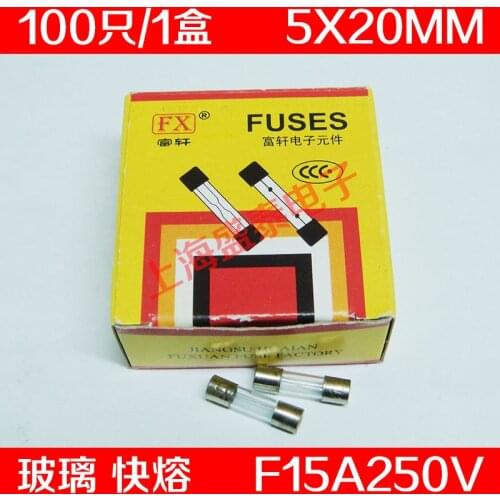 F15AL250V Glass Insurance Tube F15A250V F15A Fuse 5X20MM 100 PCS