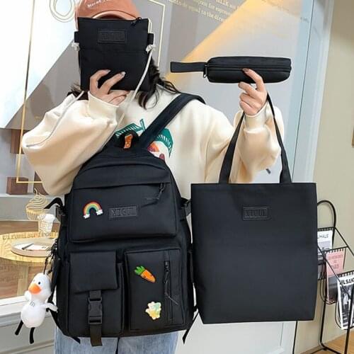 Women Backpack Canvas Children Primary Cartoon School Bag College Student Laptop Backpacks 4 Pcs Set Schoolbags For Teenage Girl