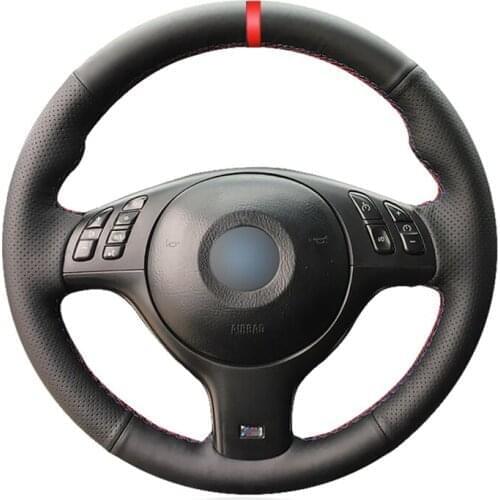 Black Artificial Leather Car Steering Wheel Cover for BMW M Sport E46 330i 330Ci E39 540i 525i 530i M3 E46