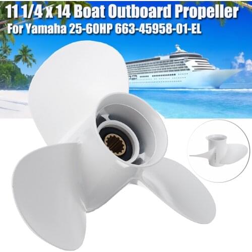 663-45958-01-EL 3 Blades White Marine Boat Outboard Propeller 11 1/4 x 14 Aluminum Alloy For Yamaha 25-60HP 13 Spline Rotation