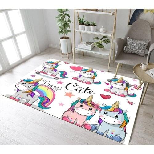 Cute Playing Unicorns Indoor Childrens Room Floor Carpets Living Room Office Area Rugs Kitchen Cushion Bathroom Non-Slip Mat