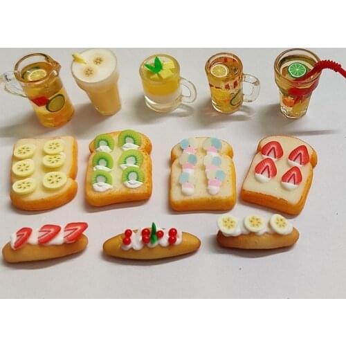 1/12 Scale Miniature Dollhouse Food Mini Orange Juice Drink,Bread,snack cake Play Food for Barbies Blyth Doll Kitchen Accessorie
