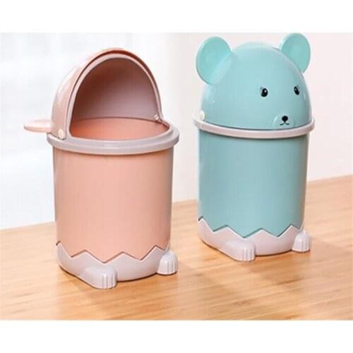Cartoons Mini Garbage Can Flip Cover Storage Bins Office Desk Bedroom Trash Can Plastic Desktop Paper Basket Dustbin Small