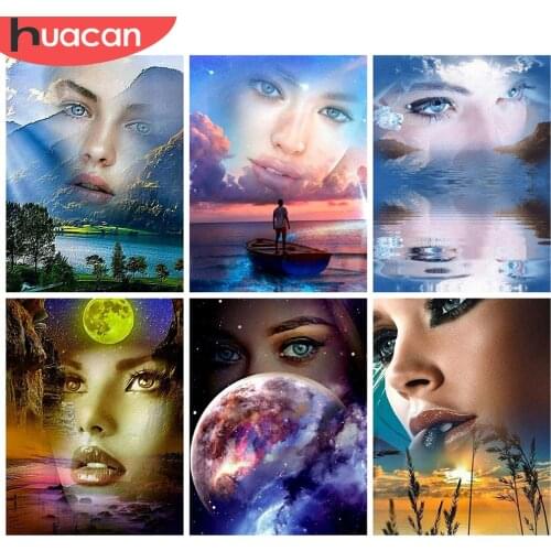 HUACAN Full Square 5d Diamond Painting Woman DIY Mosaic Mountain Diamond Embroidery Landscape Home Decor Craft Kit