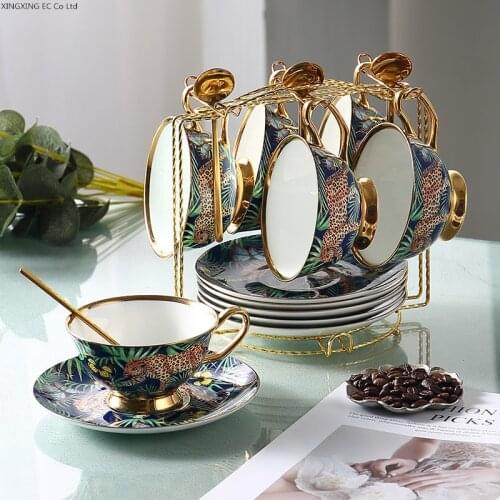 Jungle Animal Bone China Coffee Cup and Saucer Set Spoon European Style Luxury Home Afternoon Tea Set Restaurant Supplies 200ml